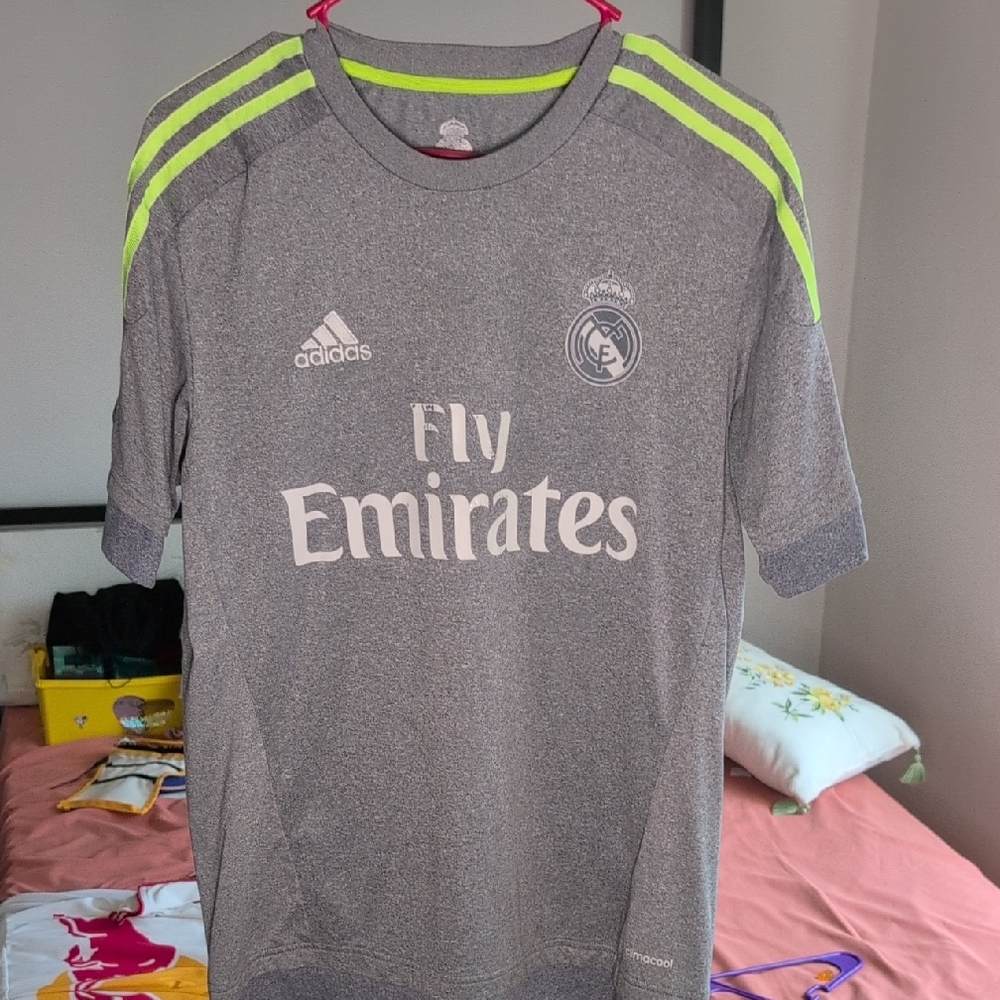 Adidas Kids Gray Soccer Jersey with Neon Accents